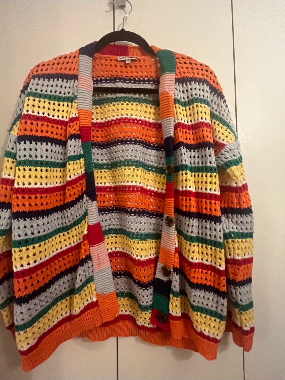 Fashion Nova Striped Crochet Cardigan. M. Whimsy. Dopamine. Rainbow.